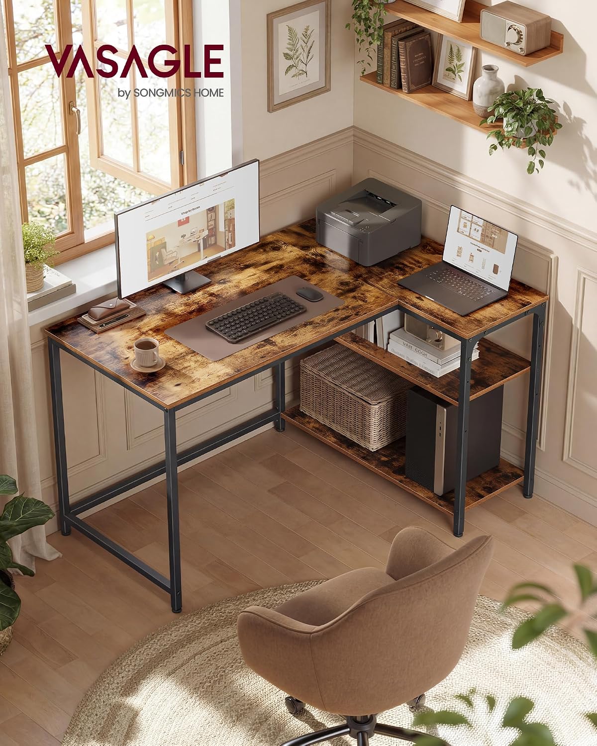 Thumbnail 2 de VASAGLE L Shaped Corner Desk 110x80 cm