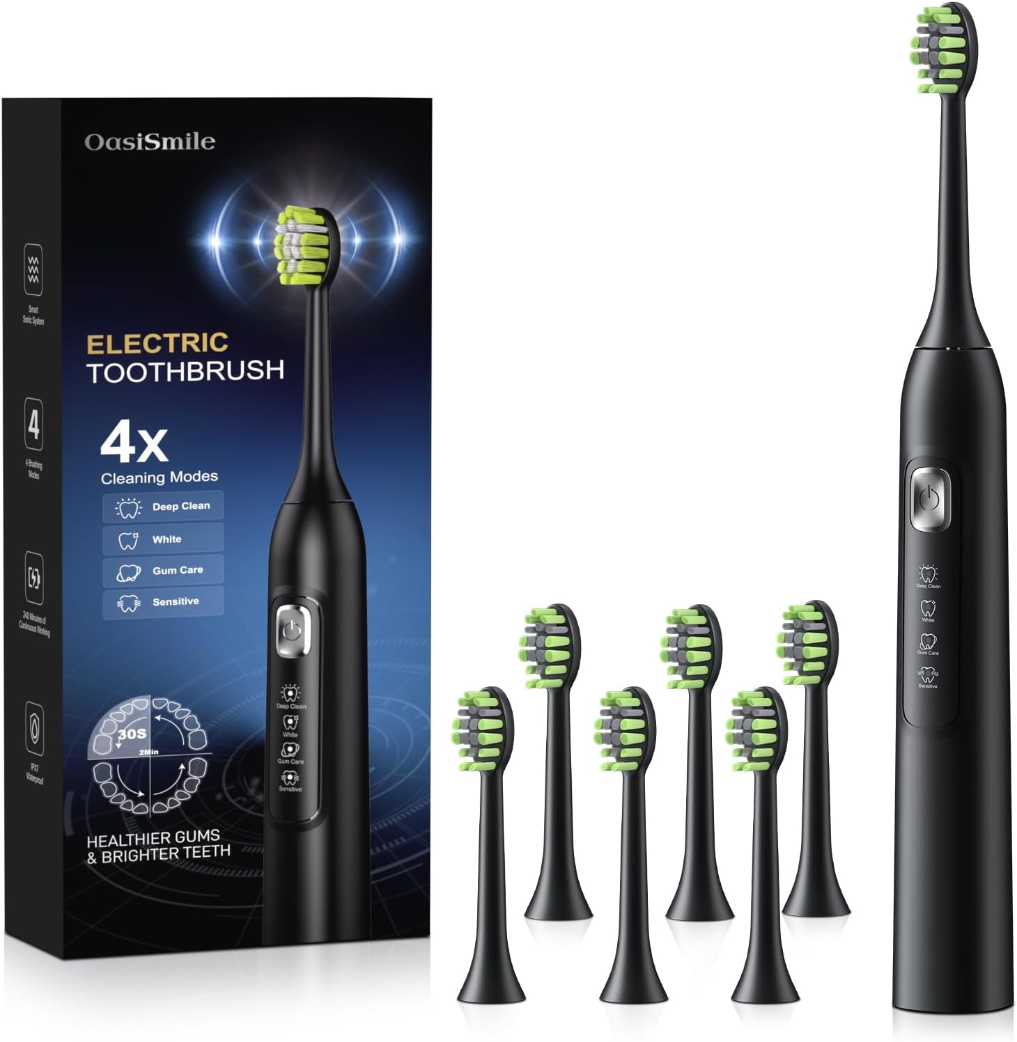 Detalle de OasiSmile Brosse À Dent Électrique Soniques pour Adultes — 120 jours d’autonomie, 6 têtes, 4 modes, IPX7