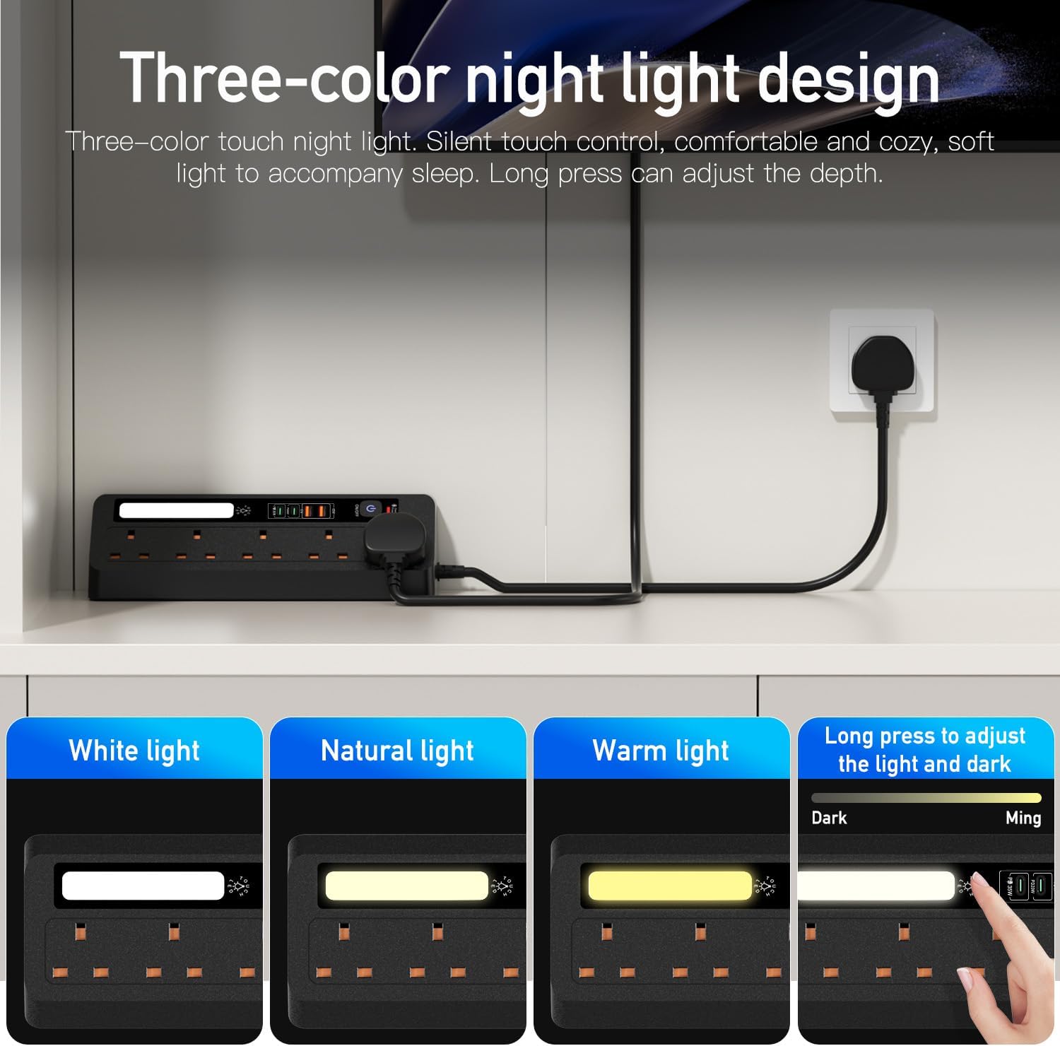 Detalle de Desk extension lead with USB, 9 in 1
