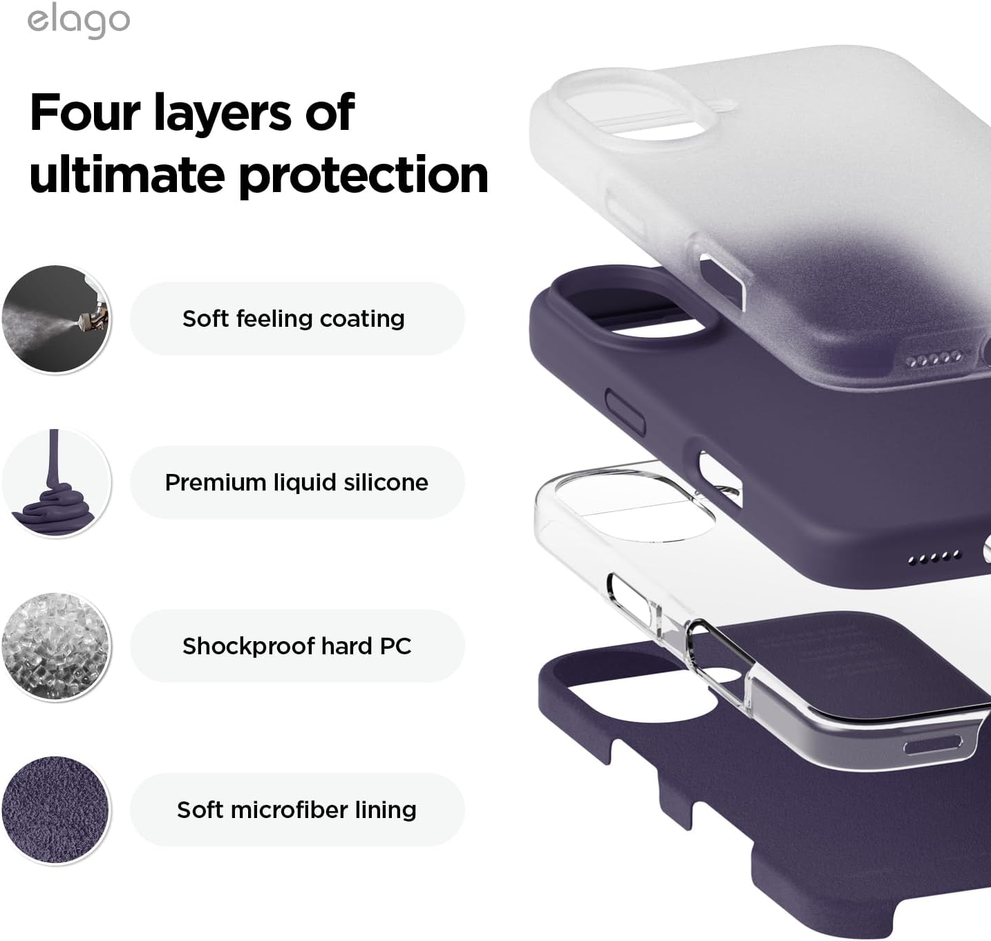 Detalle 2 de elago Coque Silicone Liquide Premium iPhone 16 — Étui antichoc violet