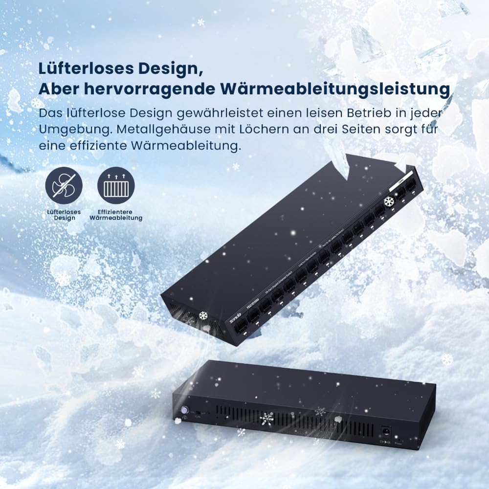 Thumbnail 4 de Tenda TEG1016M – 16-Port Gigabit unmanaged Switch mit VLAN-One-Click, Lüfterlos, Wandmontage, Metallgehäuse
