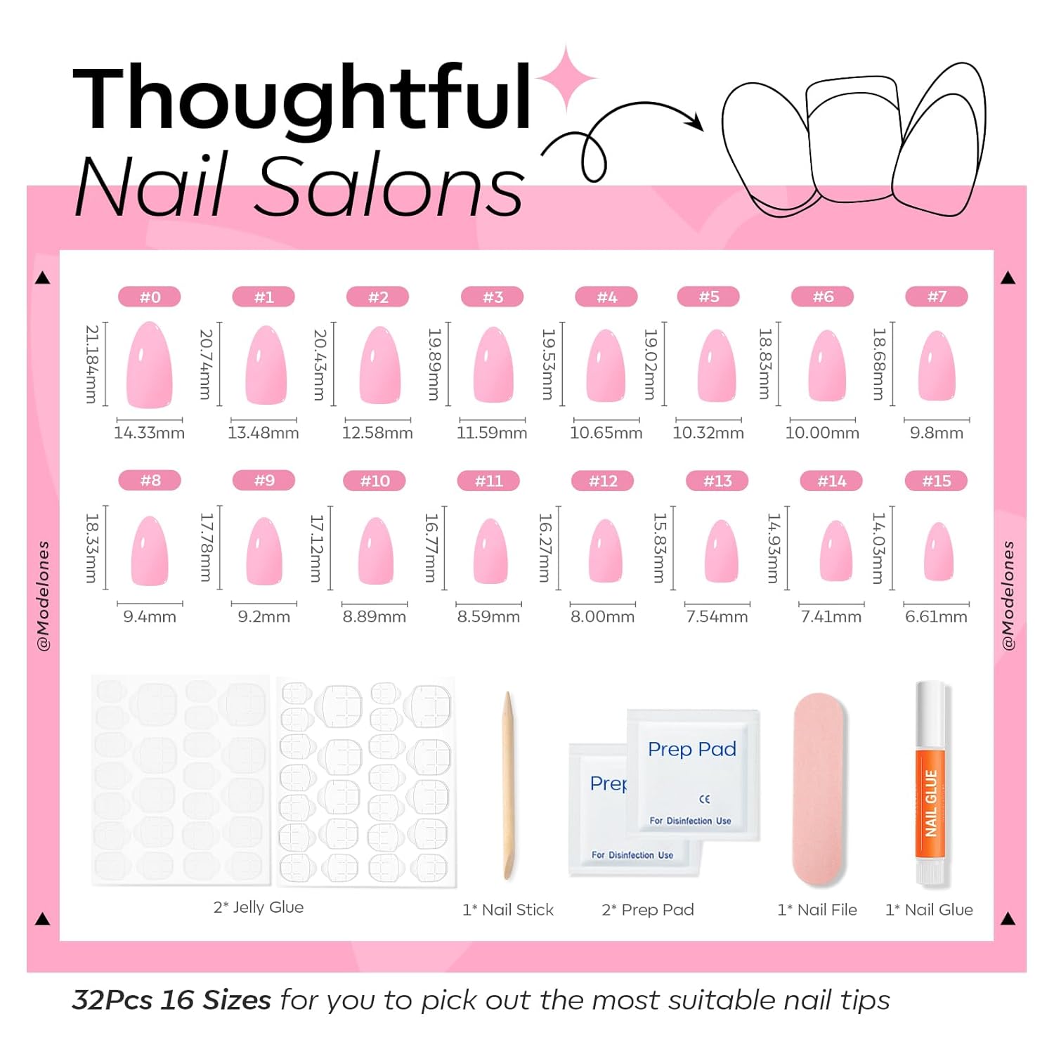 Thumbnail 5 de Modelones Pink Press on Nails Almond | 32Pcs Reusable Nail Kit