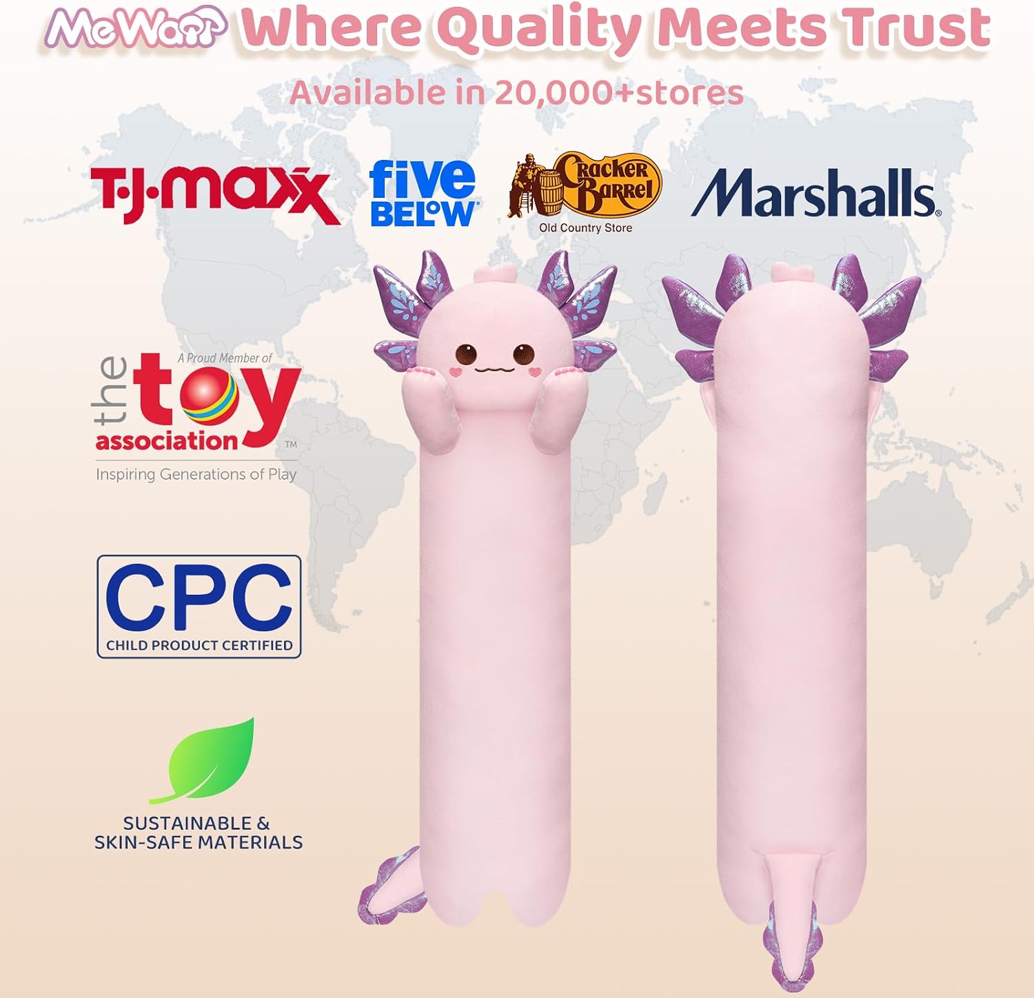 Detalle 2 de Mewaii 20in Long Plush Axolotl Pillow – Purple cuddle and sleep hug toy