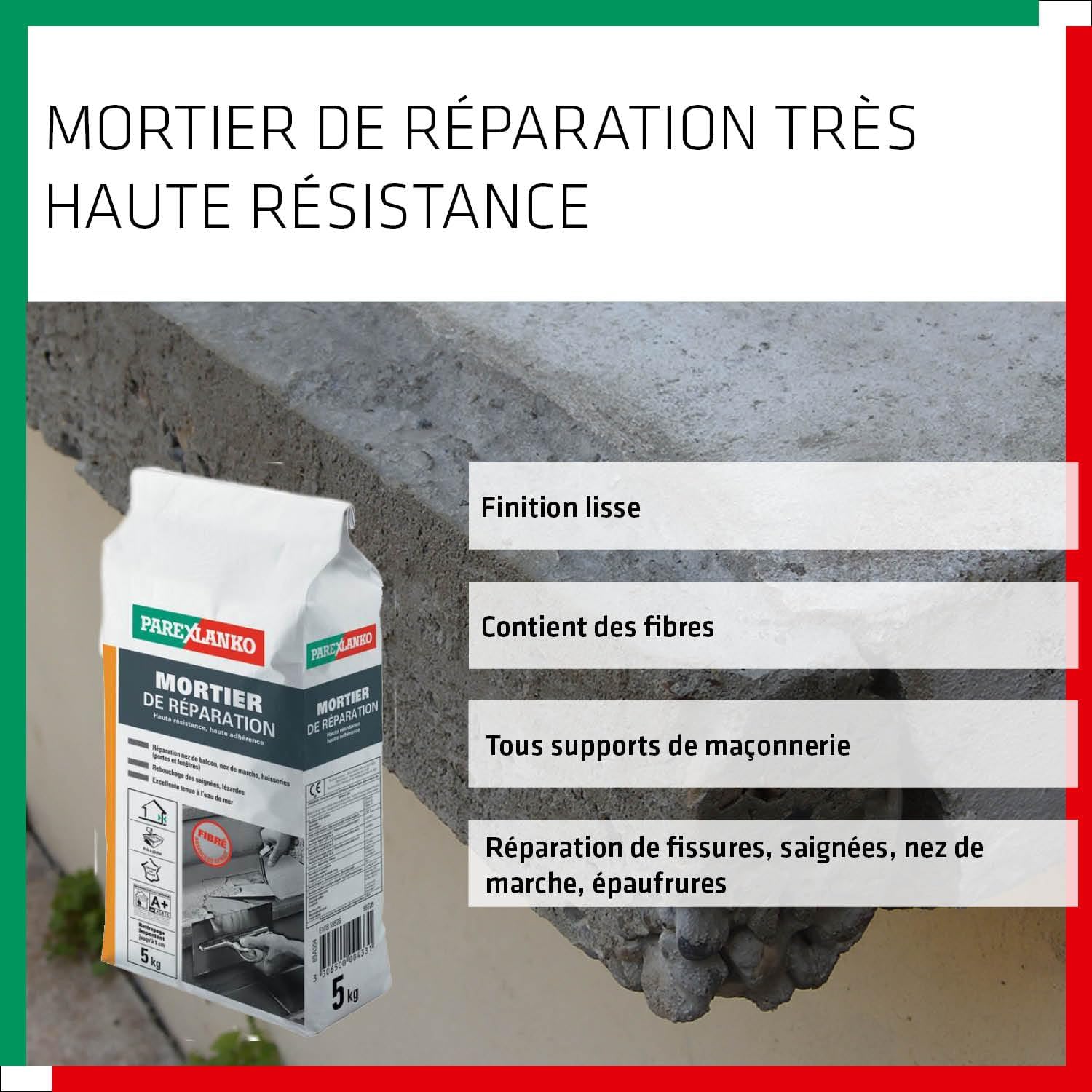 Thumbnail 2 de Parexlanko Mortier de Réparation Prêt à gâcher Fibré – Réparation nez de balcon, nez de marche, huisseries, rebouchage de saignées et fissures