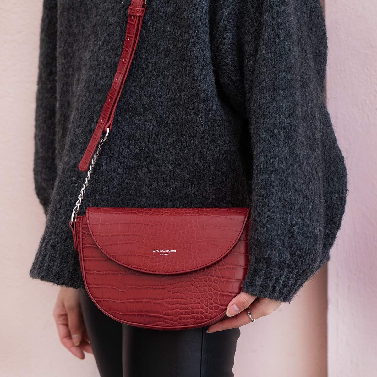 Detalle 2 de David Jones Bolso Bandolera Cocodrilo Mujer 👜 Elegante Rojo