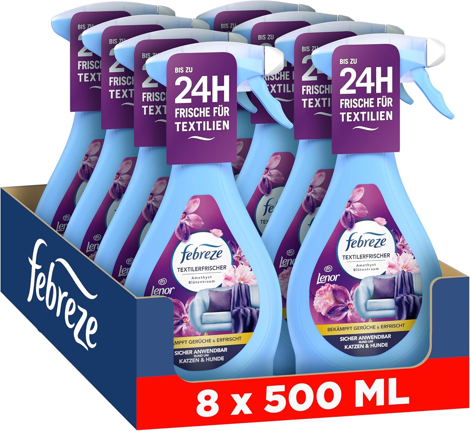 Detalle de Febreze Textilerfrischerspray 8x500 ml Lenor Amethyst Blütentraum mit FrischeLuft-Technologie