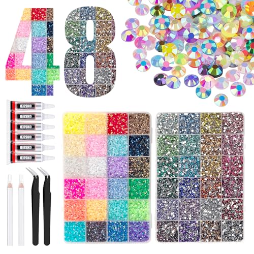 Thumbnail 8 de CHSEEO 48000Pcs Resin Jelly Rhinestones 48 Colours Nail Gems Bedazzling Kit
