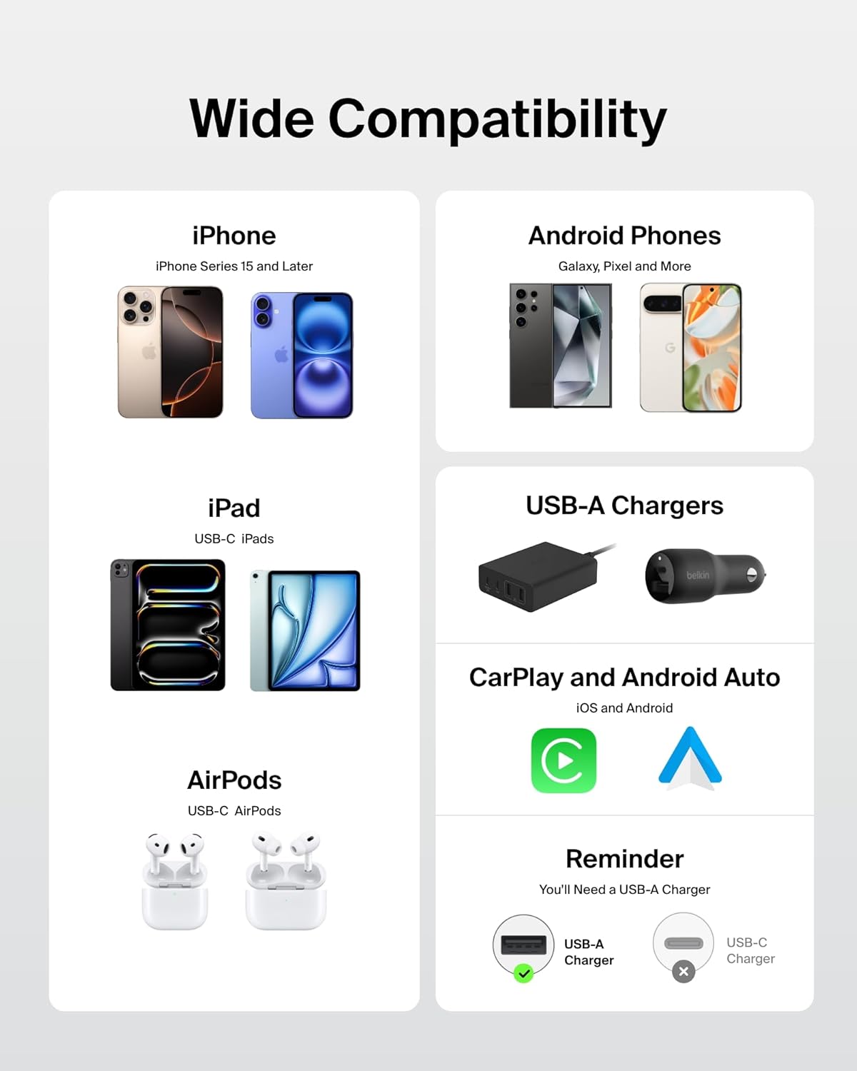 Thumbnail 4 de Belkin 2-Pack Braided USB-A to USB-C Cable 5ft 15W – Fast-Charging, Durable & Flexible (White)