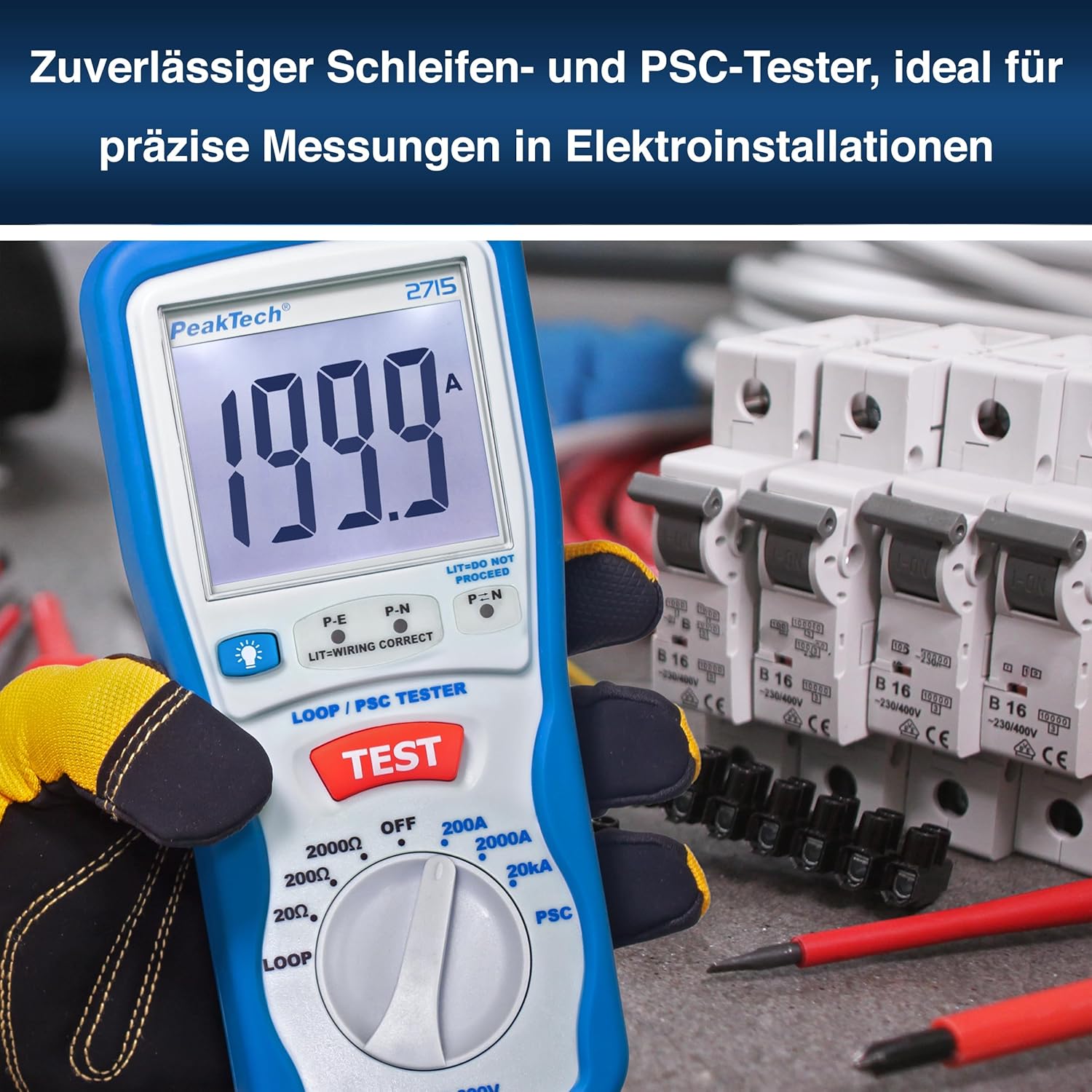 Detalle 2 de PeakTech P 2715 – Digitaler PSC-Schleifentester mit LCD-Display