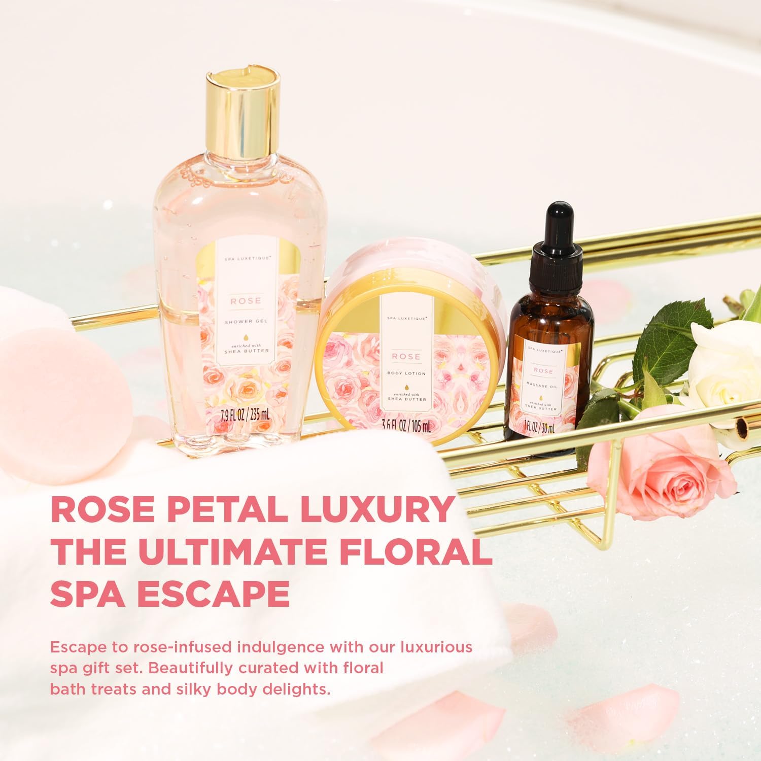Detalle 2 de Spa Luxetique Rose Bath Gift Set, 15-Piece Home Spa Kit with Tote