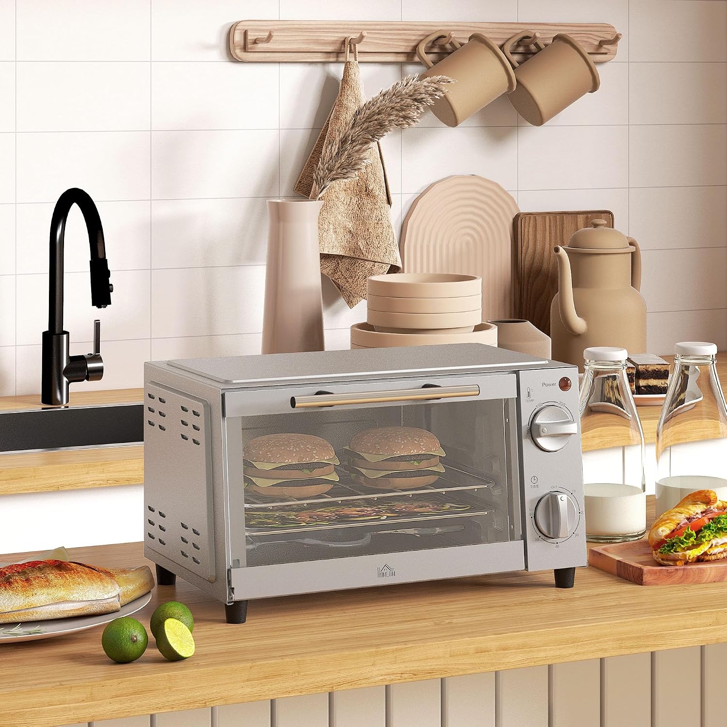Thumbnail 1 de HOMCOM Mini Oven 9L Toaster Oven with Adjustable Temperature 750W in Silver