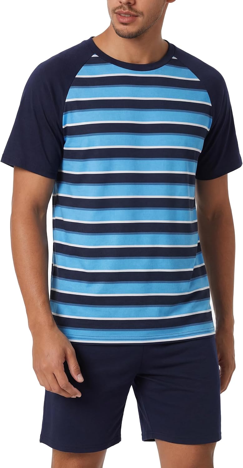 Detalle de Ensemble de pyjama homme court en coton à rayures Bresdk (S–3XL)