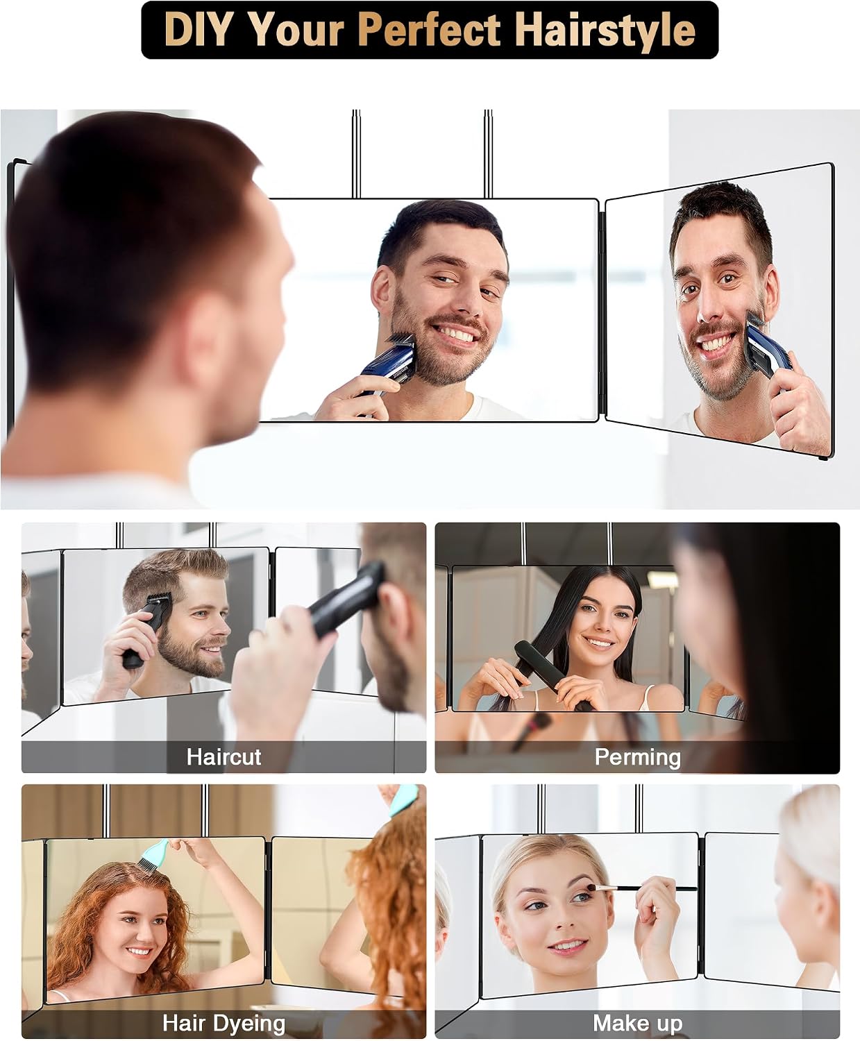 Detalle de JUSRON Specchio Trucco a 3 Vie – Portatile, 360° e Altezza Regolabile