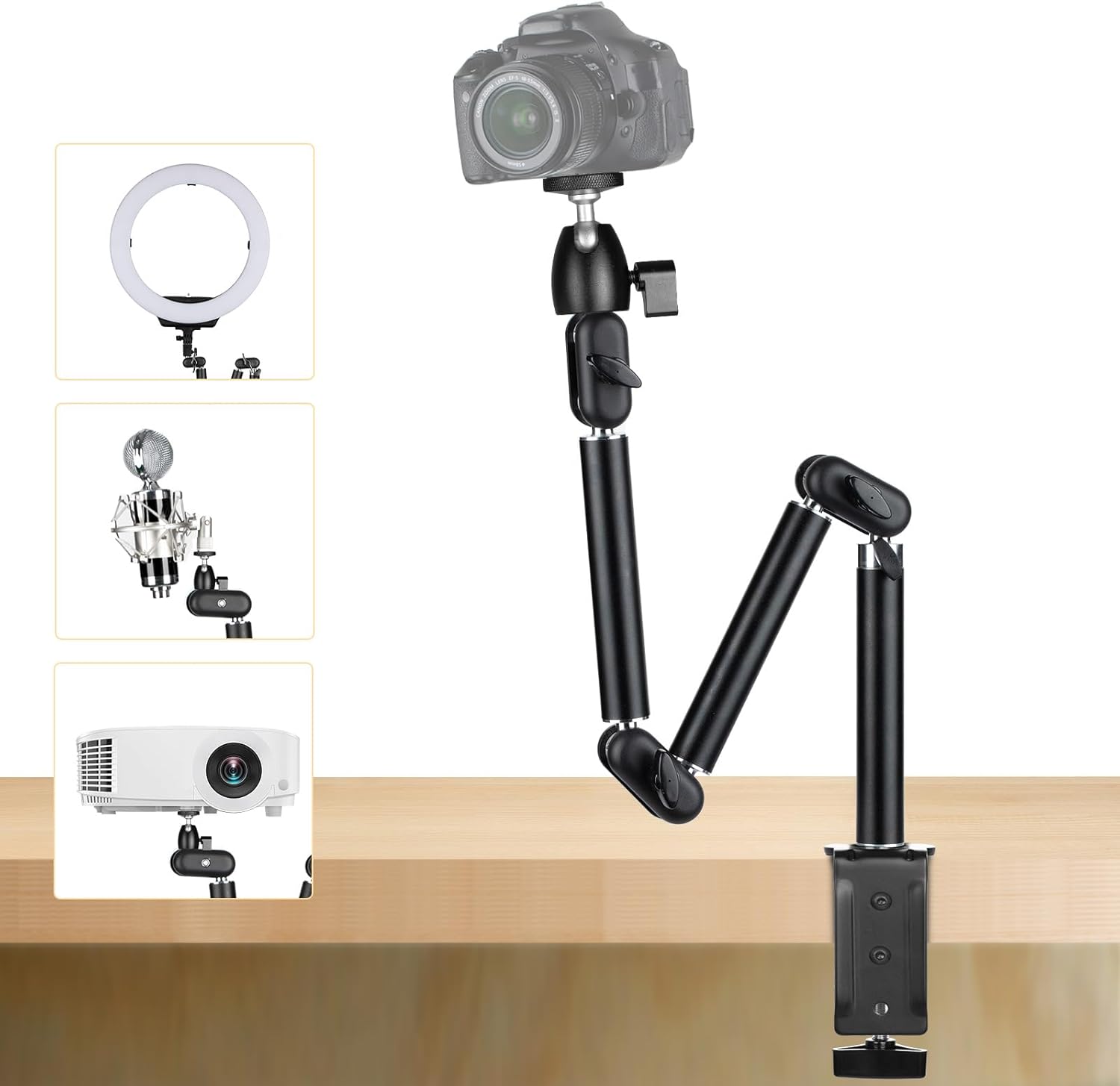 TARION Trépied supérieur pour caméra avec bras articulé flexible 360° et vis 3/8” / 1/4” (M)