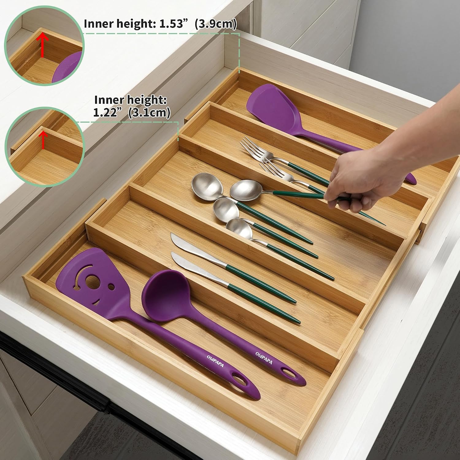 Thumbnail 1 de Utoplike Bamboo Kitchen Drawer Organizer ⚙