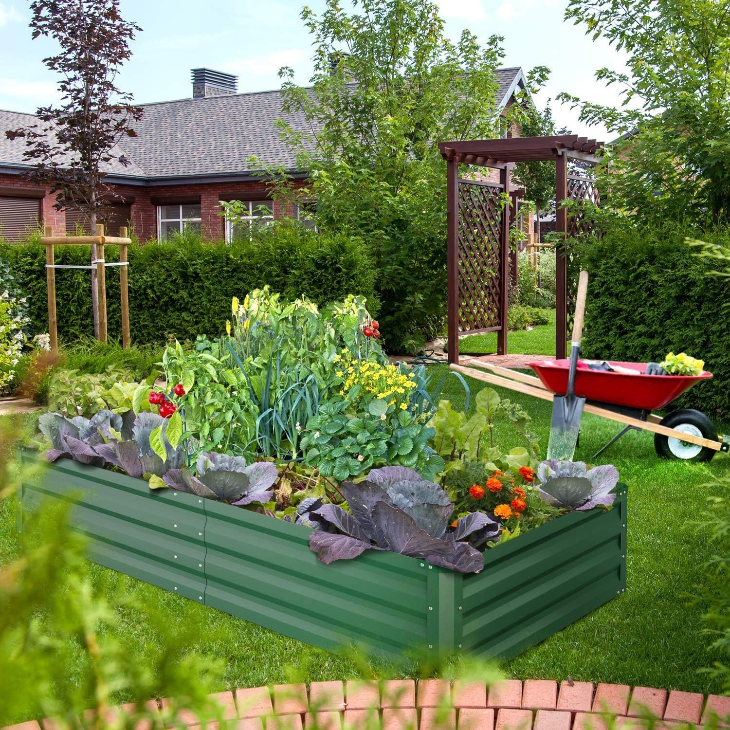 Thumbnail 1 de Ohuhu GRB-12 6×3×1 FT Green Raised Garden Bed, Reinforced Galvanized Steel