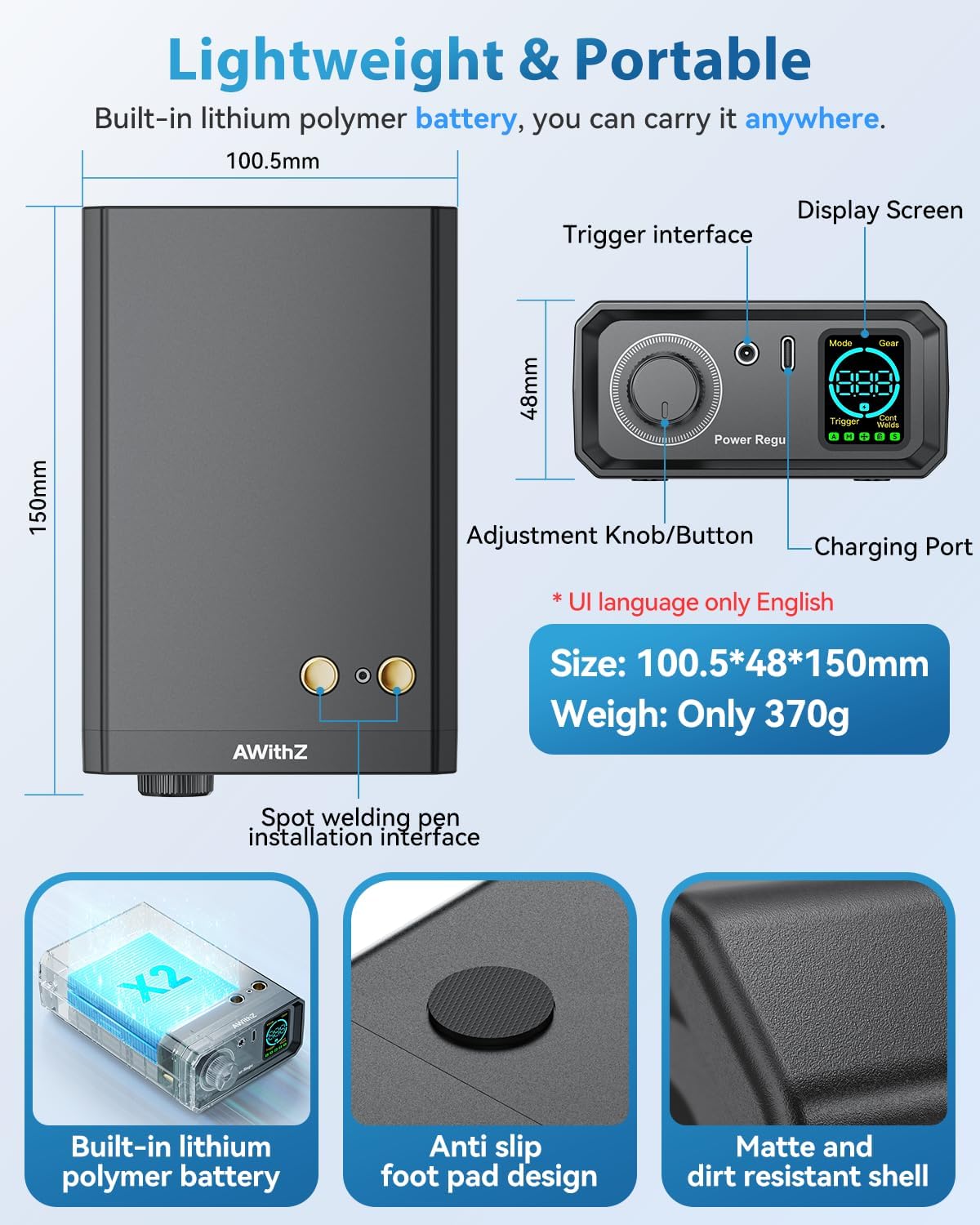 Thumbnail 5 de AWithZ UK1 : poste à souder par points sans fil 9000 W pour batteries DIY (commande au bouton rotatif)