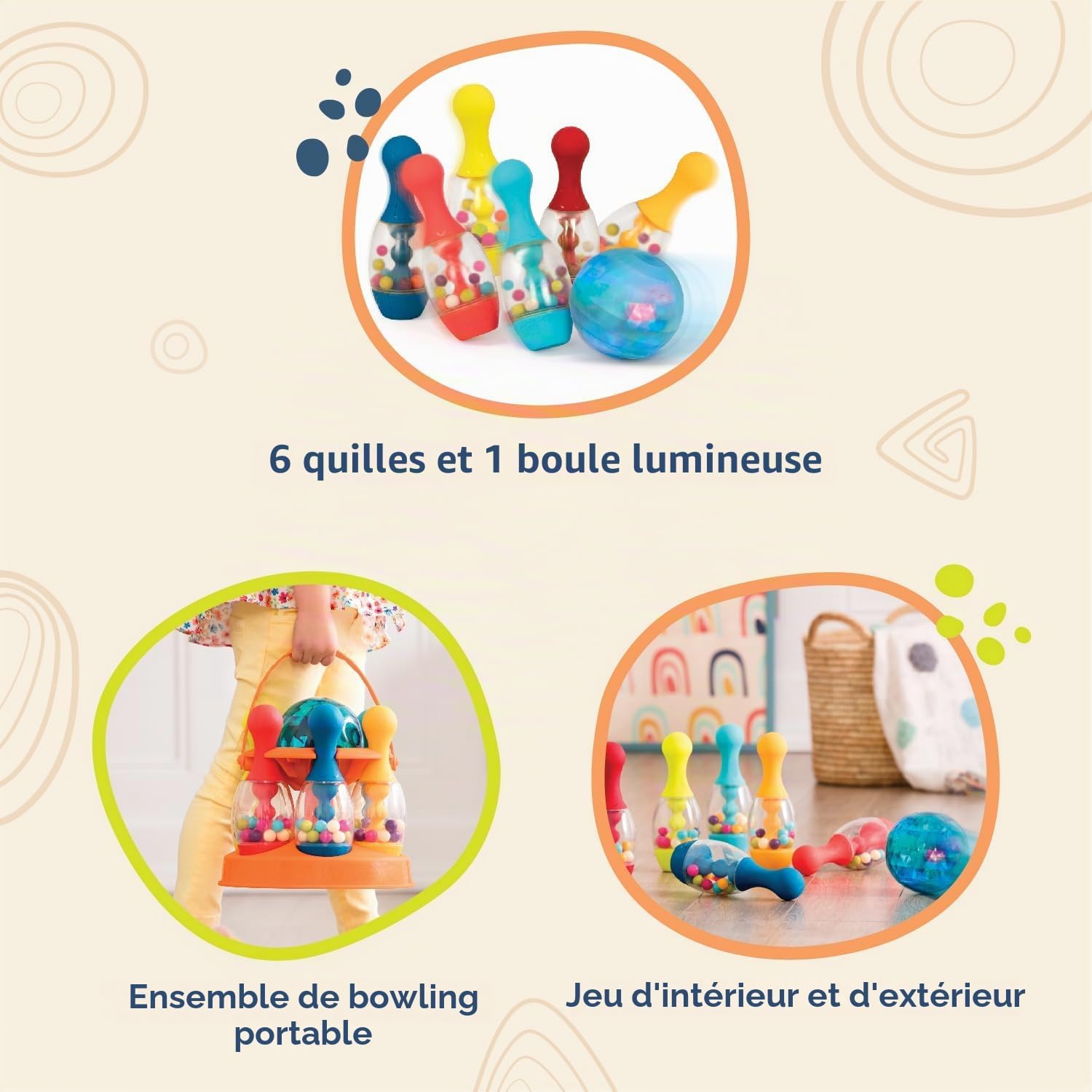 Thumbnail 4 de B. toys Let’s Glow Bowling Set – kinderbowling met lichtgevende bal en 6 kegels