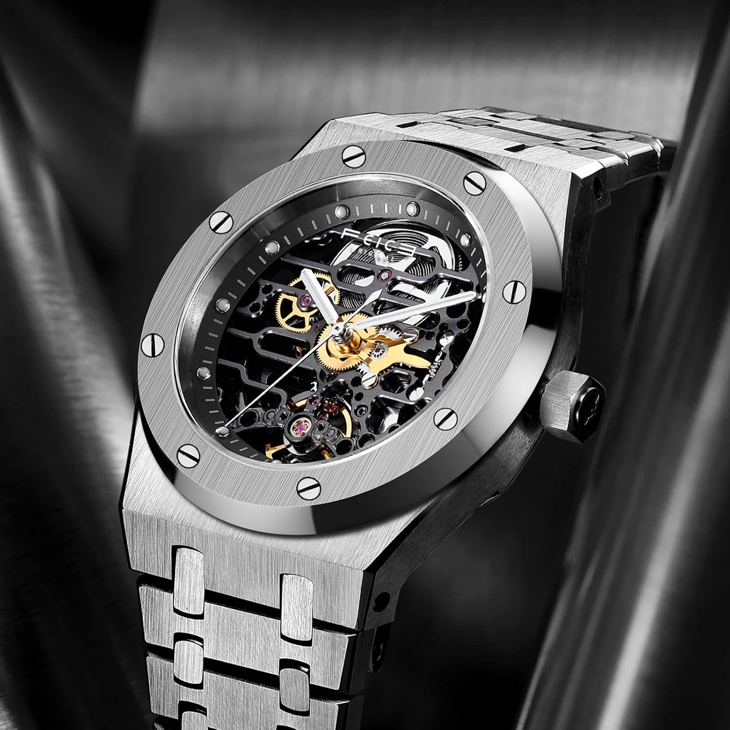 Detalle 2 de FEICE Montre Mécanique Automatique Homme 42 mm Squelette