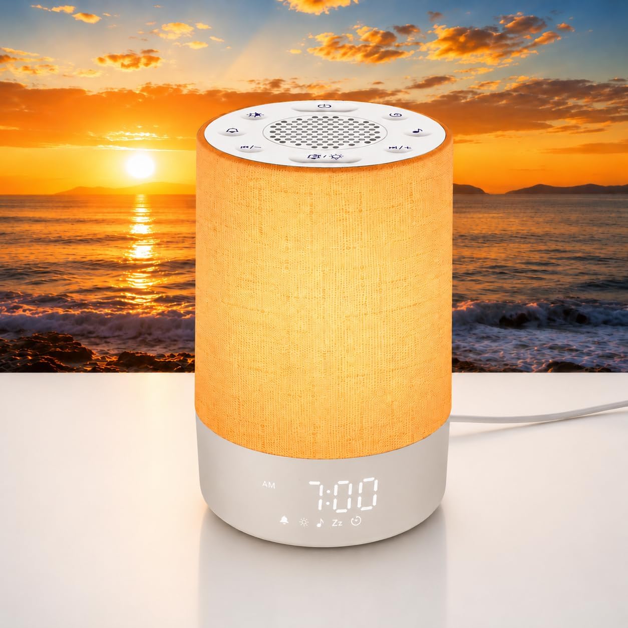 Detalle de eSynic RY-03 lichtwekker met zonsopganglicht, 30 geluiden en dimbaar display