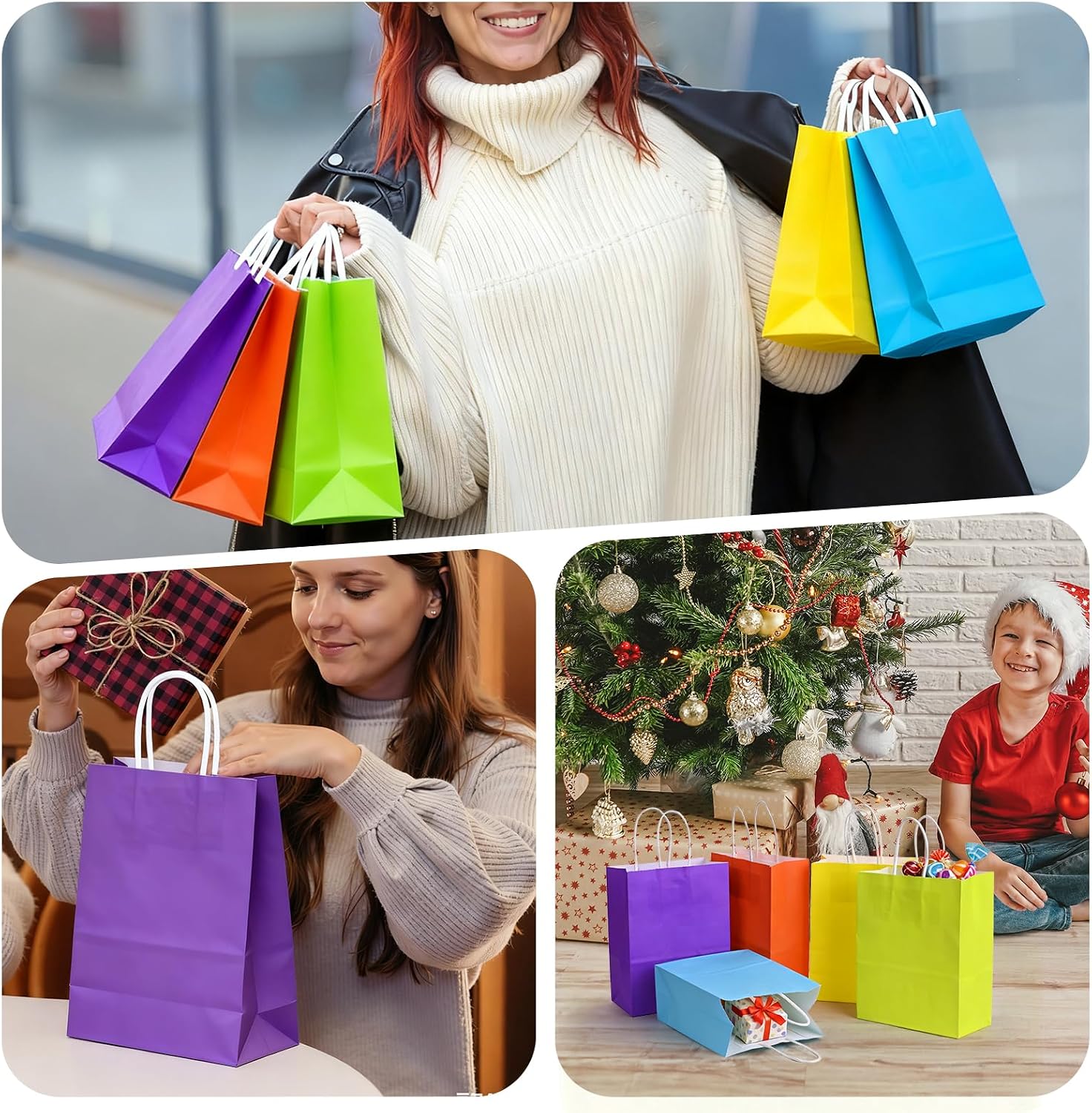 Thumbnail 6 de HOMIKLSA 50 Stück Geschenktüten mit Griffen 21 x 15 x 8 cm – bunte Kraftpapier-Tüten, kleine Größe