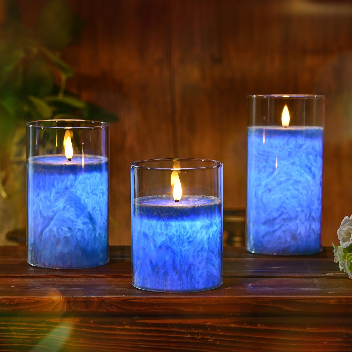Detalle de SLVCREK LZD003 ledkaarsen van echte was, set van 3 met blauwe glazen houder