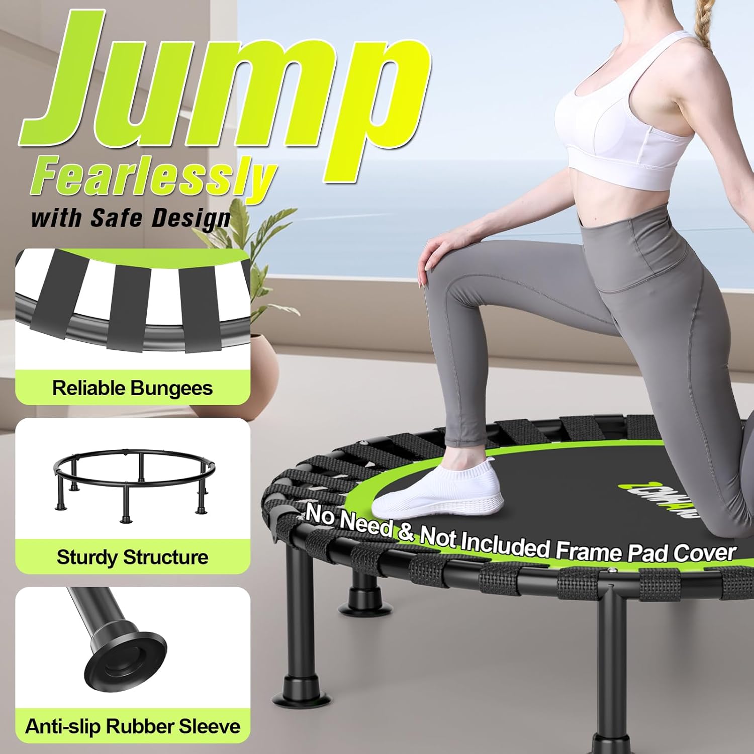 Detalle de ZCMHAXJ Foldable Mini Trampoline (36/40/48 in) — 440 lbs indoor rebounder for adults & kids