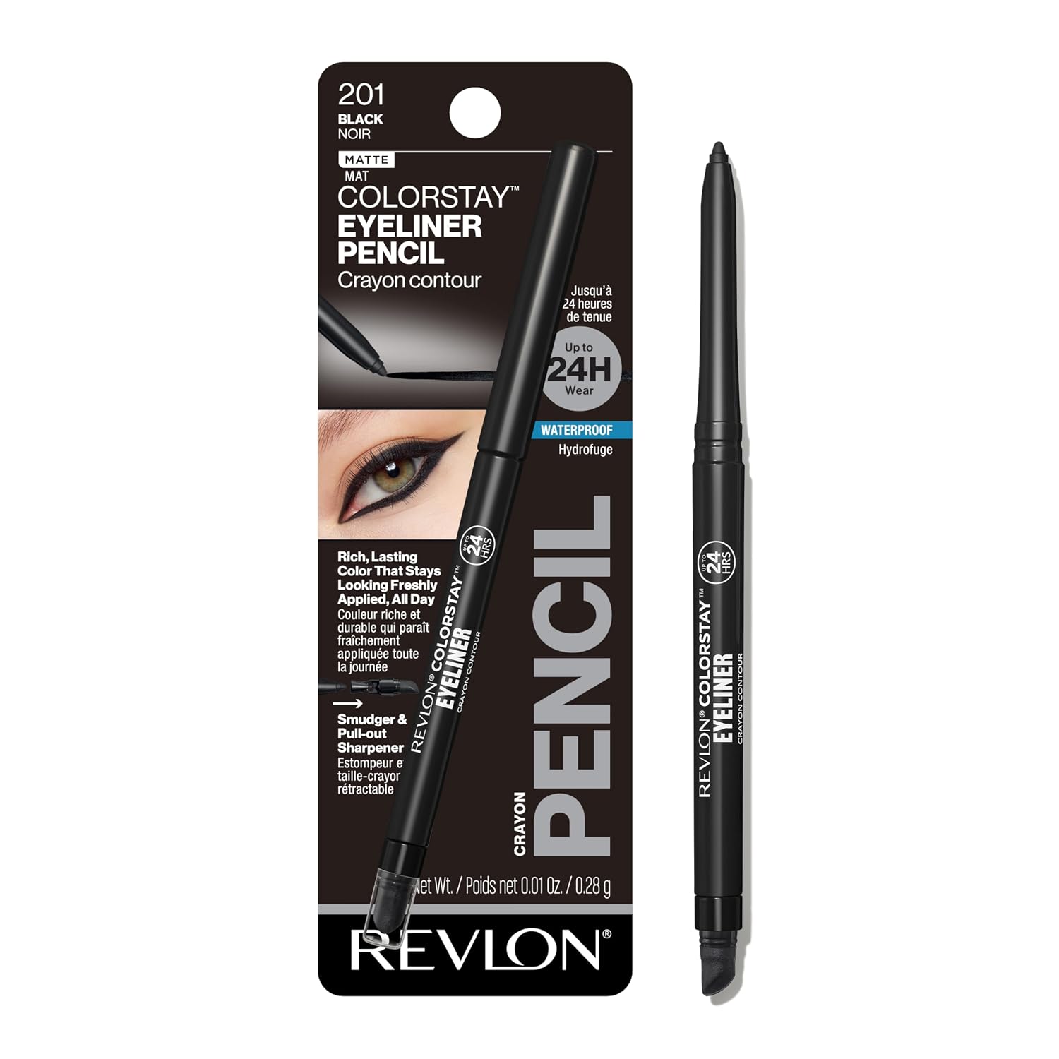 Detalle de REVLON ColorStay Pencil Waterproof Eyeliner, 201 Black, with Sharpener