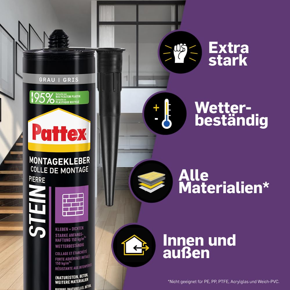 Thumbnail 2 de Pattex Montage Stein – starker Montagekleber für Stein, Naturstein und Steinwerkstoffe (1x420 g)