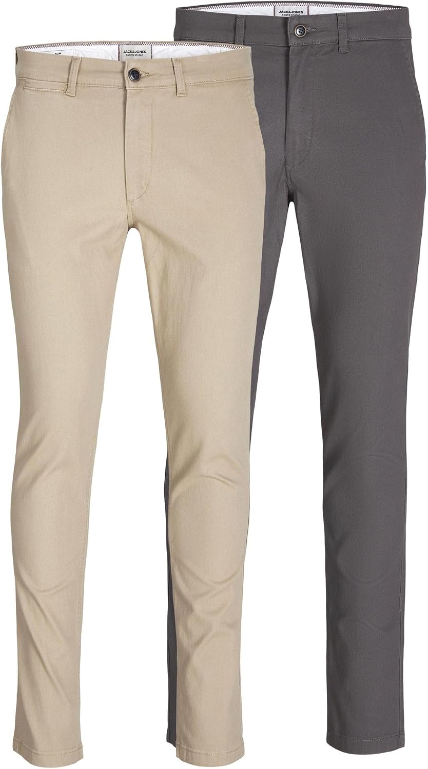 Detalle 2 de JACK & JONES Herren Chino Hose im 2er-Set Slim Fit (Normal Rise) aus Baumwolle mit Elasthan
