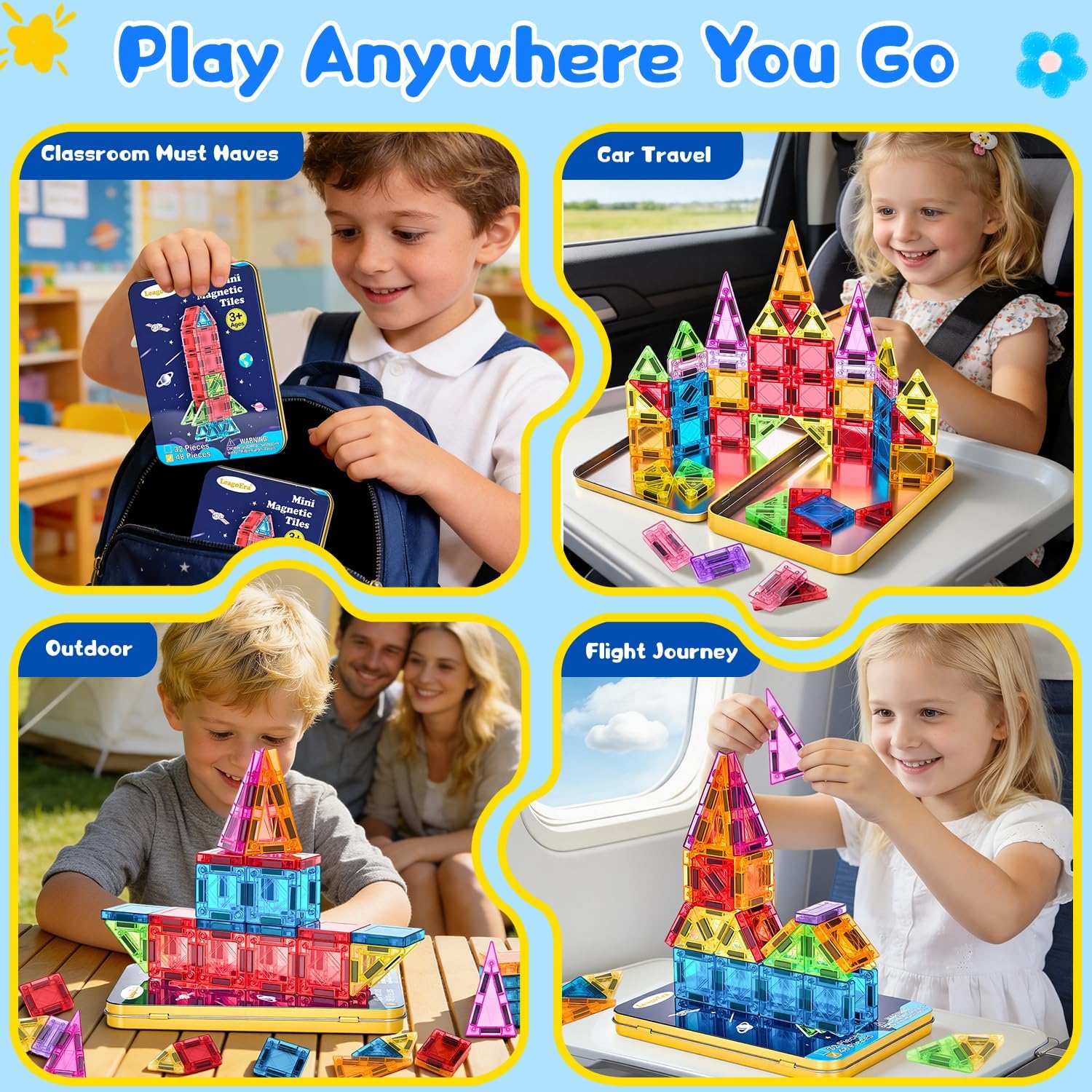 Detalle de LeagoEra Mini Magnetic Tiles Travel Set — 48 Pieces