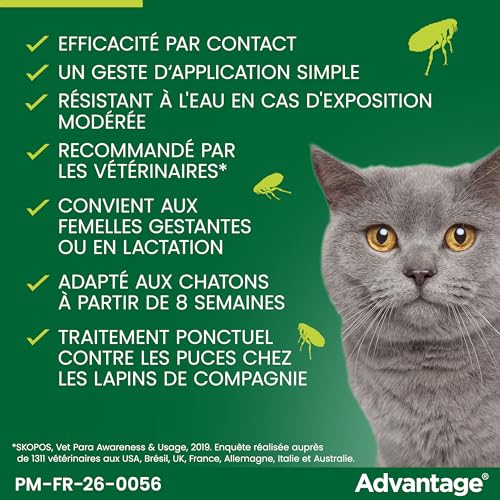 Detalle de Advantage Chat & Lapin +4 kg – Pipettes anti puces (6 x 0,8 ml) pour chats et lapins
