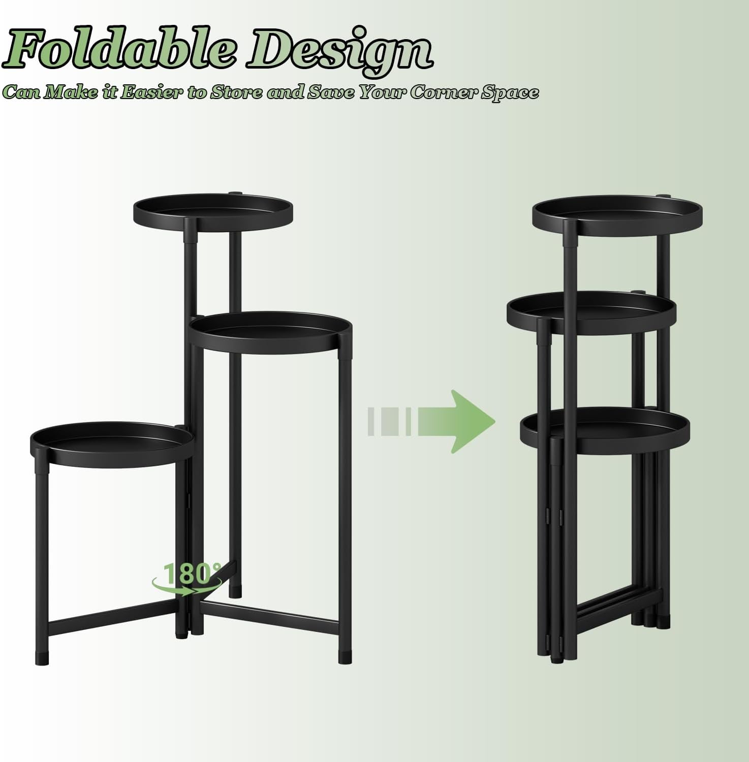 Detalle 2 de Atpddpey HJZ03 3-Tier Metal Plant Stand, Black, 9.06-Inch Trays