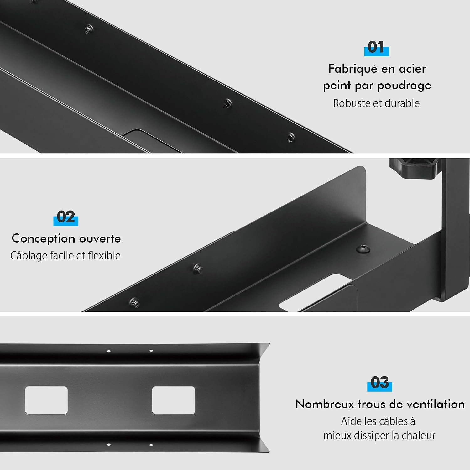Detalle 2 de Mimoke goulotte de câbles de bureau extensible 800 à 1200 mm (noir) – montage par serrage