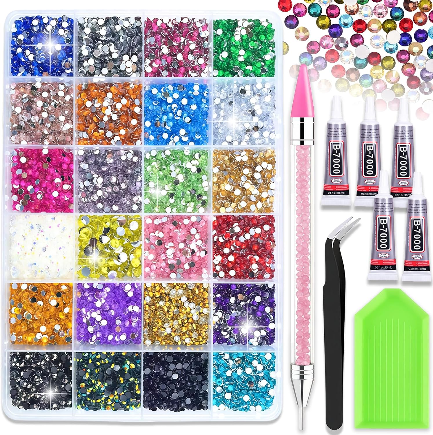 Detalle de ToppTooo 8400 PCS Bedazzling Kit – 24 Colours, 5mm SS20 Flat Back Rhinestones