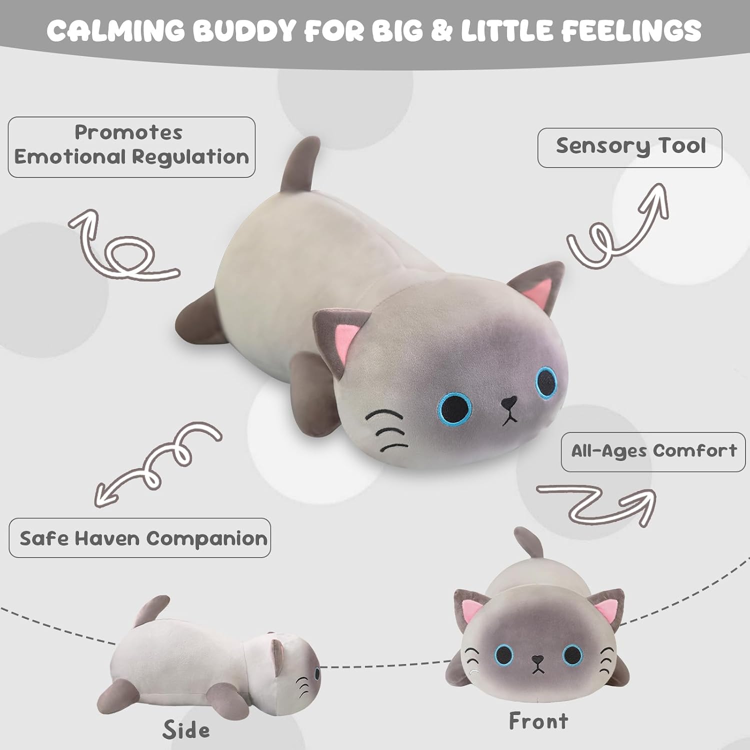 Detalle de Xfrog Weighted Siamese Cat Plush: Soft Weighted Cat Stuffed Animal and Pillow (25cm/35cm/60cm)
