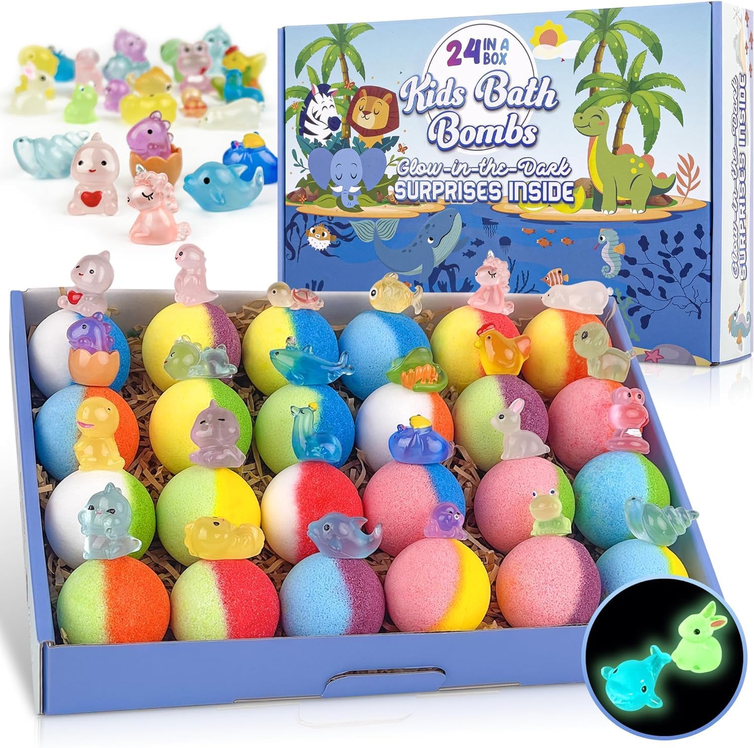Detalle de Bath Bombs for Kids: 24 Glow‑In‑The‑Dark Surprise Bath Fizz with Natural Colour