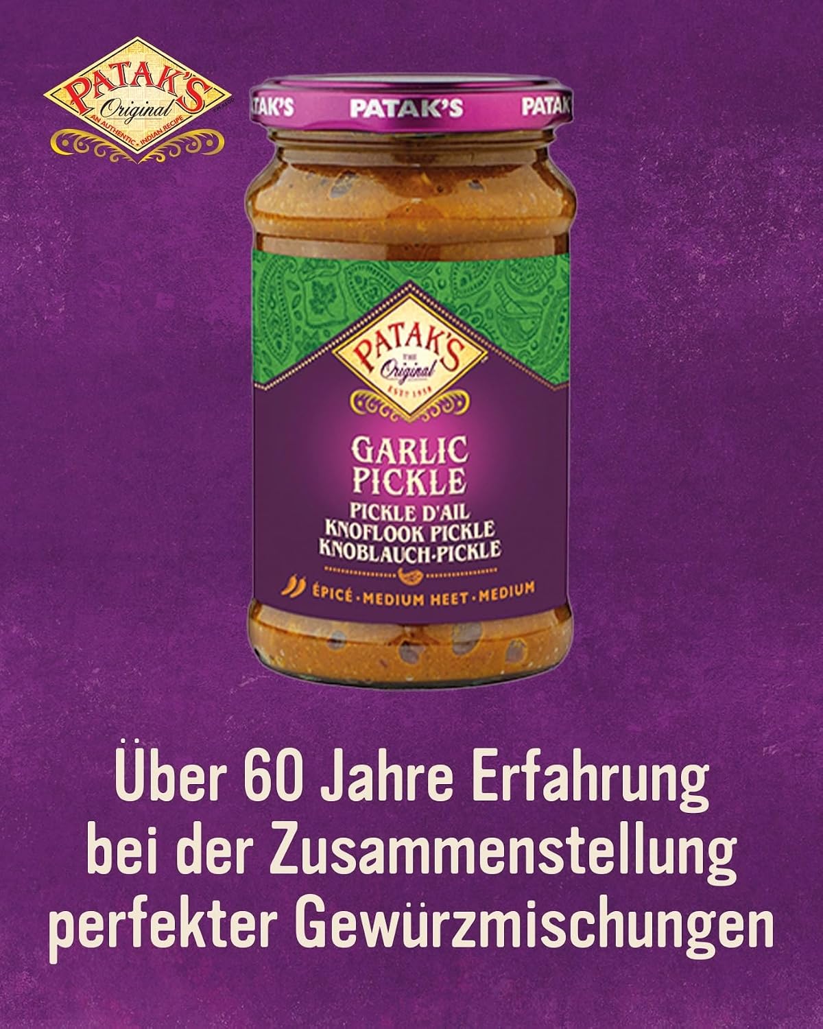 Detalle 2 de PATAKs Medium Hot Garlic Pickle – 6 x 283 g