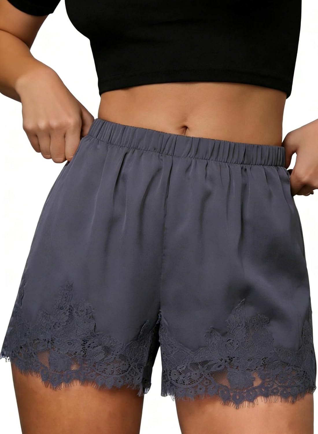 Thumbnail 6 de EVALESS Satin Silk Lace Shorts: Micro Mini Slip Pajama Bottoms for Summer 2026