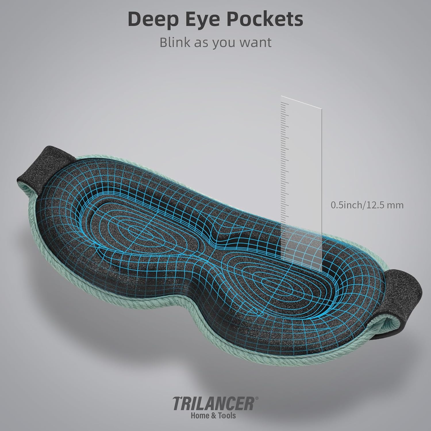 Detalle de 2026 Trilancer 3D Light-Blocking Sleep Mask (Lake Green) – Comfortable, Eye-Friendly, 2-Year Support