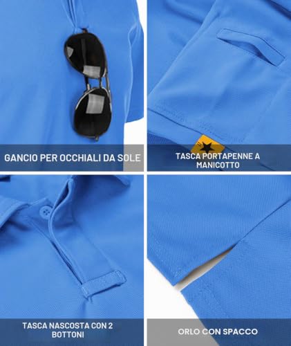 Detalle de JACKETOWN Polo Shirt Uomo Manica Corta: asciugatura rapida, traspirante e versatile per sport e tempo libero (Blu Chiaro, M)
