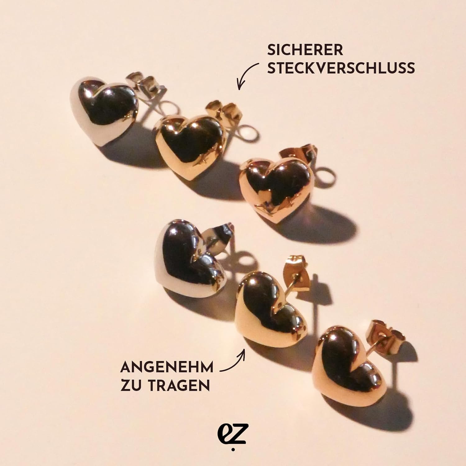 Thumbnail 4 de Echtzeit Ohrstecker im Herzdesign aus Edelstahl für Damen – Puffy Heart, ca. 1,1 cm