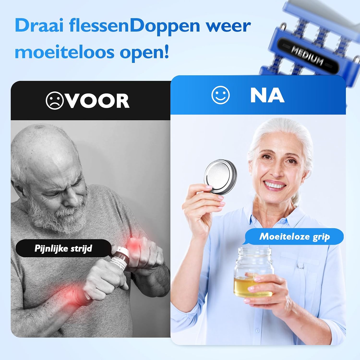 Detalle de FitBeast vingertrainer-set voor handkracht met twee weerstandsniveaus