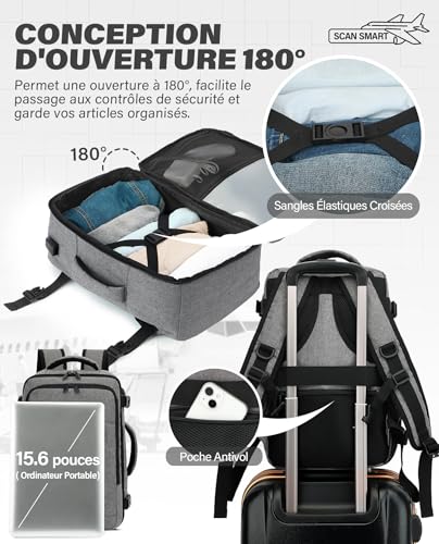 Detalle 2 de VANKEV Bagage Cabine 45x36x20 cm – Sac à dos voyage pour EasyJet