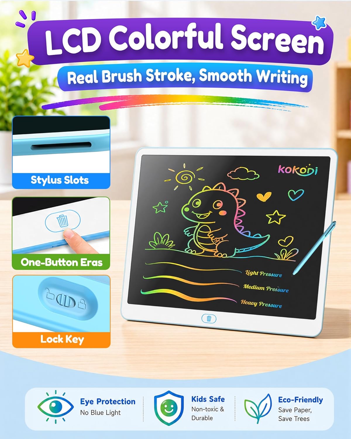Detalle 2 de KOKODI 16 Inch LCD Drawing Tablet for Kids and Adults – Eye‑Safe, Battery‑Powered Doodle Board