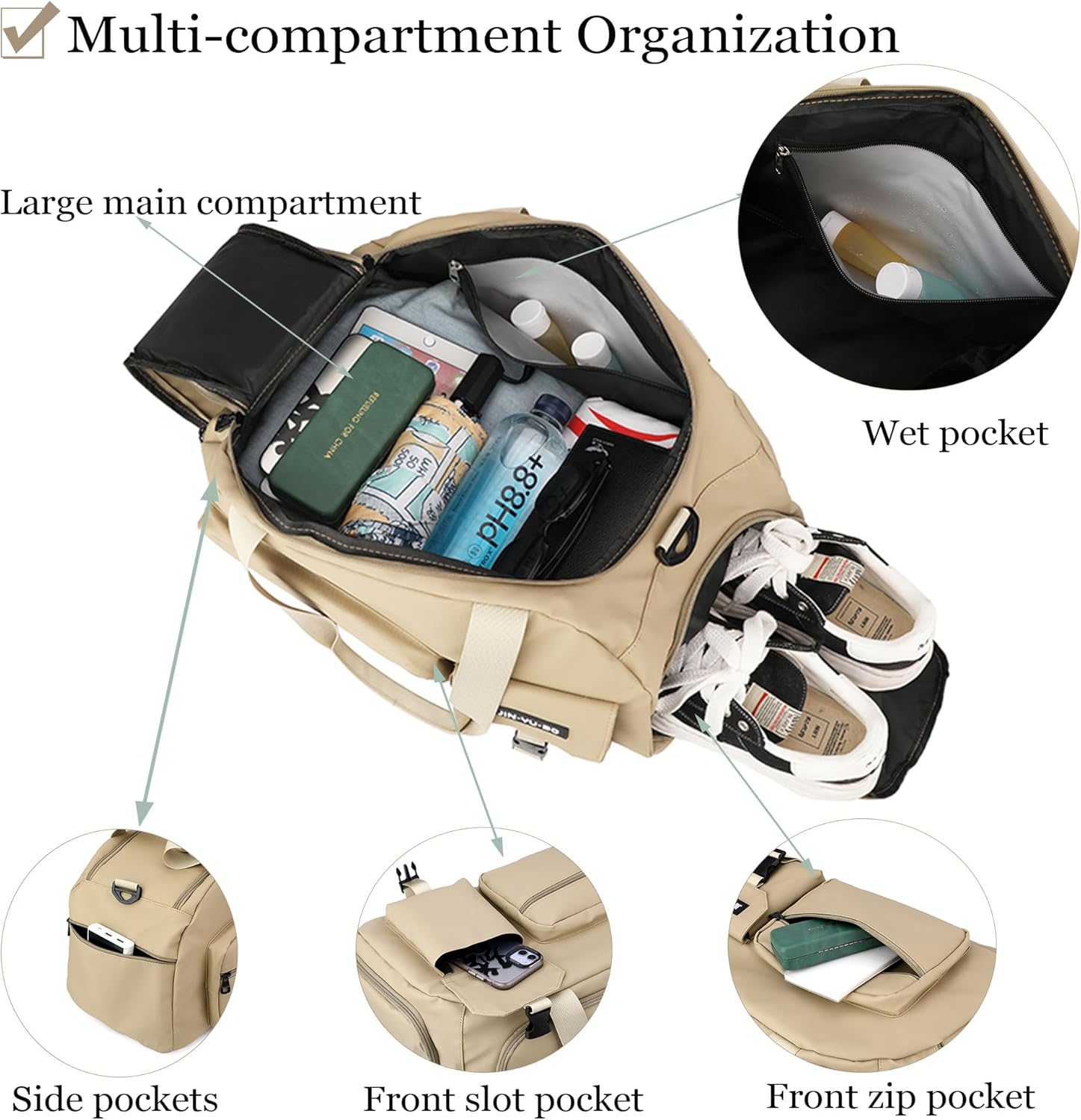 Detalle de Suweir 32L Sporttasche – Vielseitige 3-in-1 Reisetasche mit Schuhfach, Nassfach und wasserdichtem Material