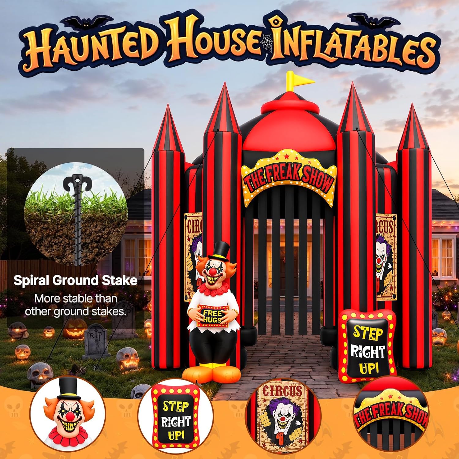 Detalle 2 de Kalolary 12FT Halloween Clown Arch Inflatable with Walk-Through Tunnel