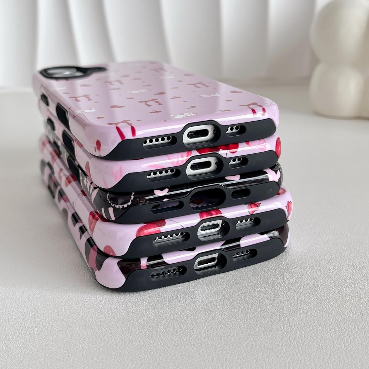 Thumbnail 2 de DEFBSC Hülle für iPhone 16 Pro – Süßes Rosa Schleife Kirsch Muster, Hybrid-Hartschale, Stoßfest, Schlankes Design (6,3 Zoll)