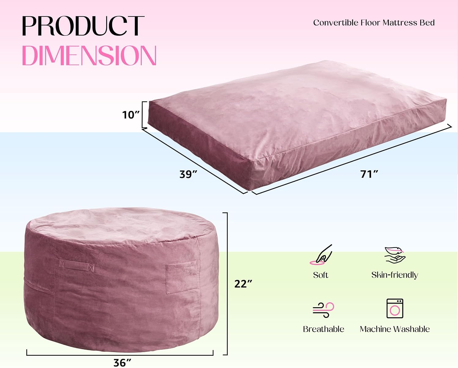 Detalle 2 de Hobestluk 3-in-1 Bean Bag Chair, Twin Size