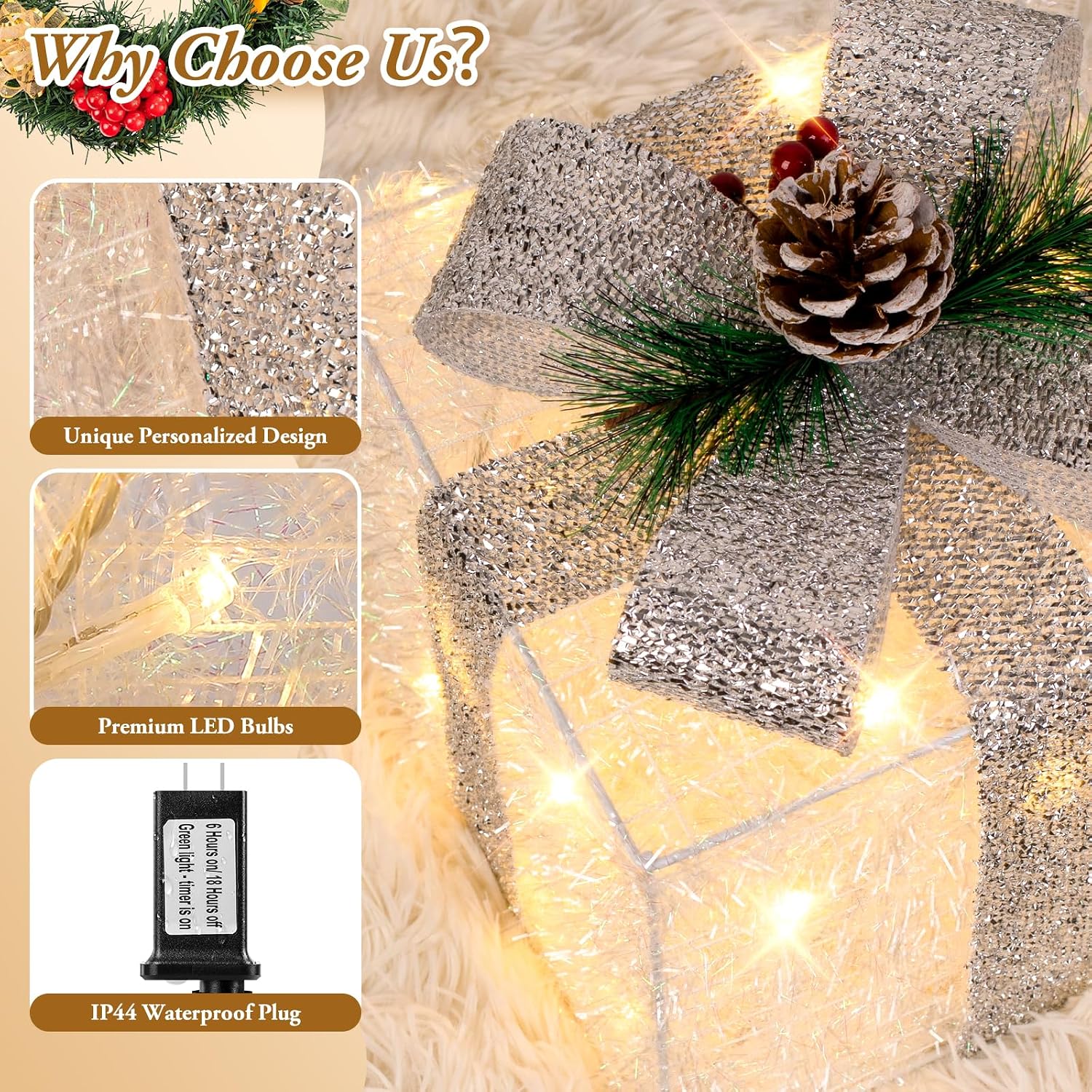 Detalle 2 de Towponics Lighted Christmas Gift Boxes, 60 LEDs